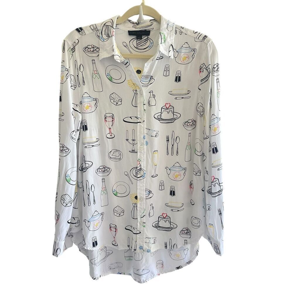 Jane & Delancey Restaurant Foodie Button Up Down Blouse Women’s Medium Chef